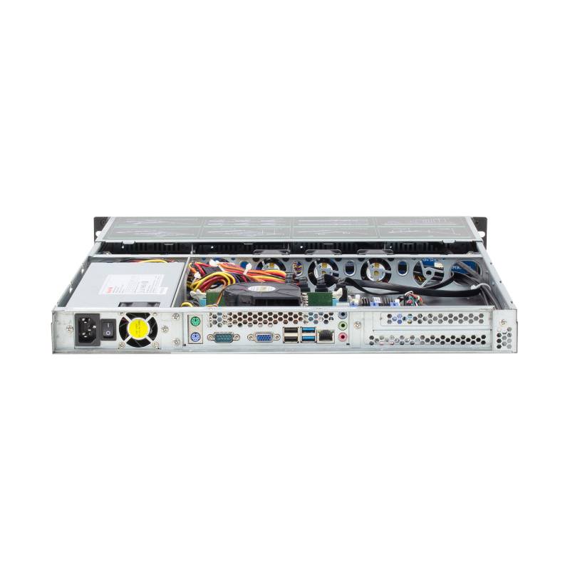 Chasis metálico para servidor de 1U con 4 bahías, apto para montaje en rack Chasis metálico para servidor de 1U con 4 bahías, apto para montaje en rack