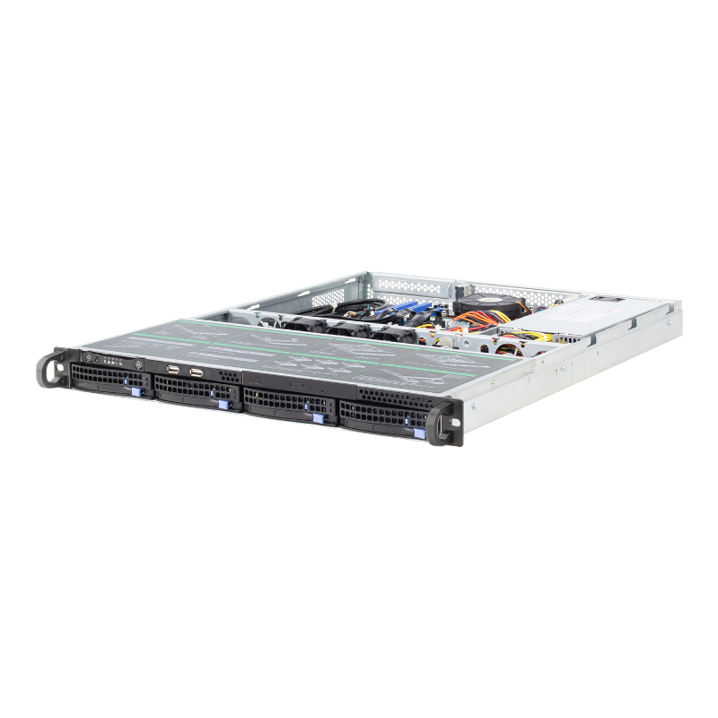 Chasis metálico para servidor de 1U con 4 bahías, apto para montaje en rack Chasis metálico para servidor de 1U con 4 bahías, apto para montaje en rack