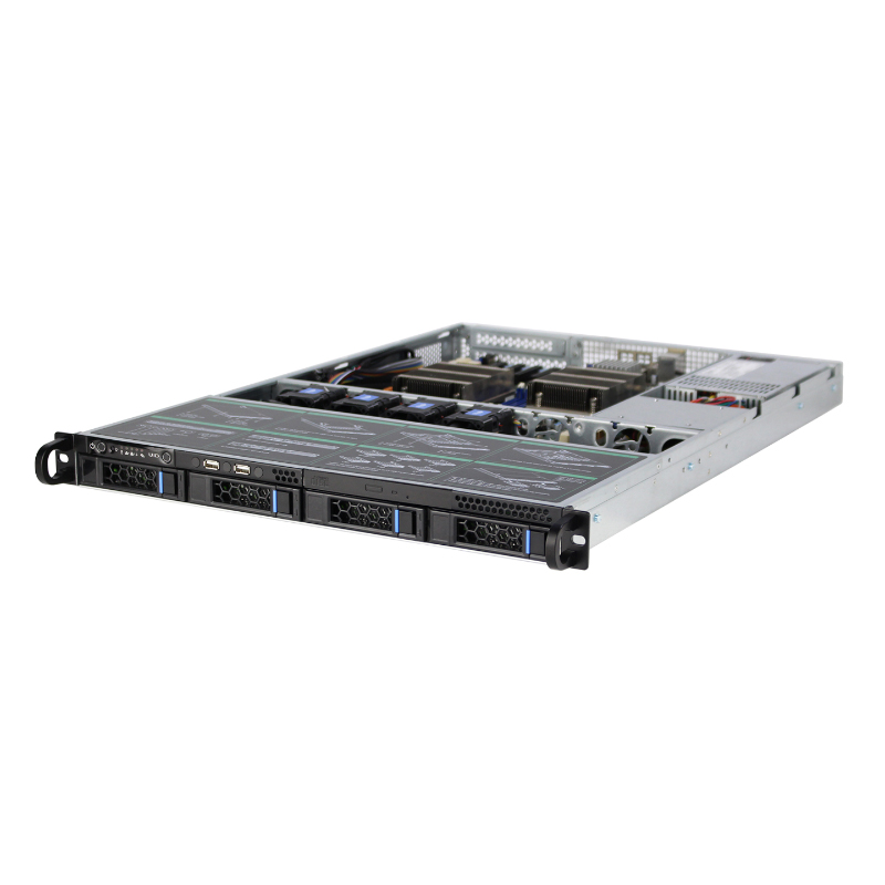 Chasis metálico para servidor de 1U con 4 bahías, apto para montaje en rack Chasis metálico para servidor de 1U con 4 bahías, apto para montaje en rack